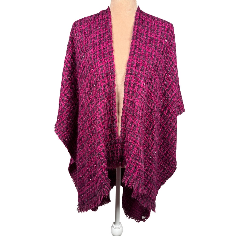 Echo‎ Chunky Knit Sparkle Shawl Wrap Oversized Fringe Magenta Pink Winter NWT